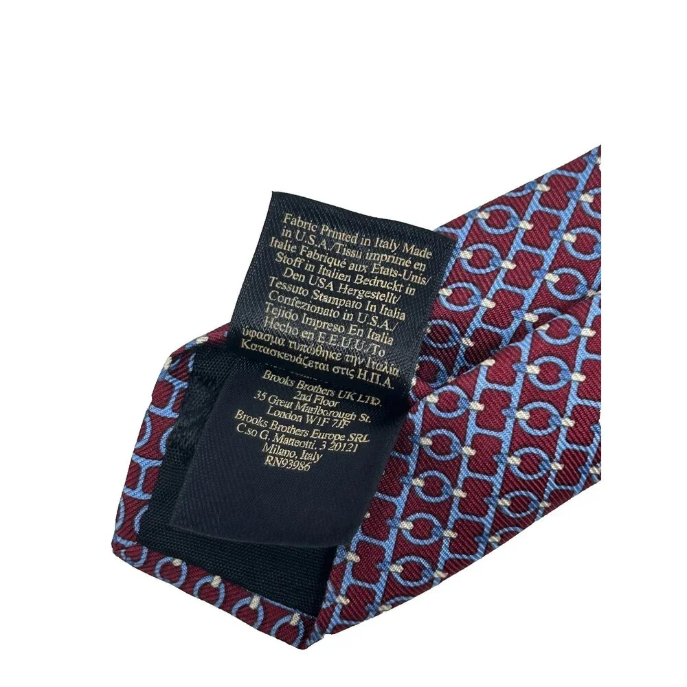 Brooks Brothers 100% Silk Tie Burgundy Blue Geometric Made USA Italian 60.25